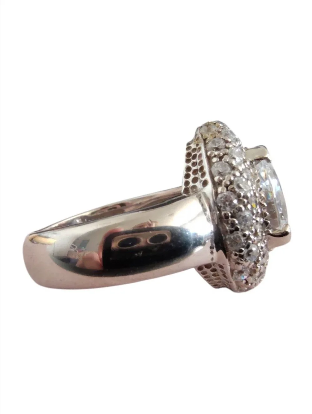 UTC Ultimate Trading Co 925 Sterling Silver Pear Cut CZ Double Halo Ring Sz 6